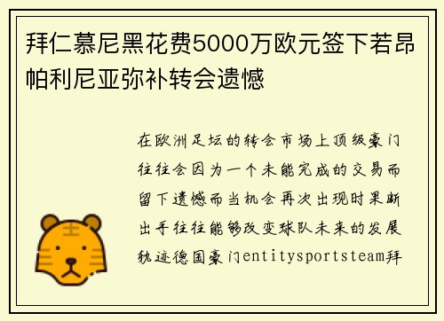 拜仁慕尼黑花费5000万欧元签下若昂帕利尼亚弥补转会遗憾